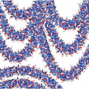 50 FT Patriotic Tinsel Garland, Memorial Day Decorations 4Th of July New
